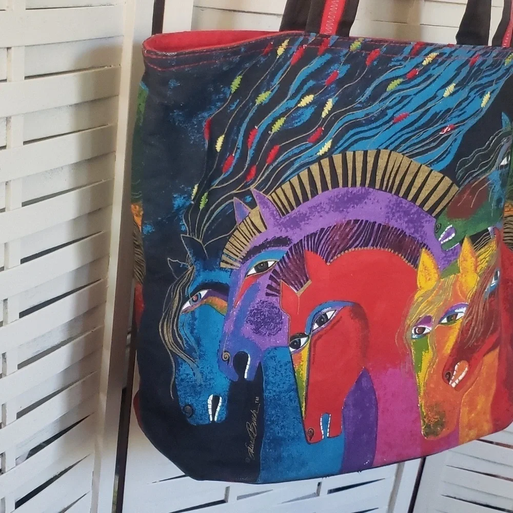 Lauren Burch horse lover multicolor canvas tote bag